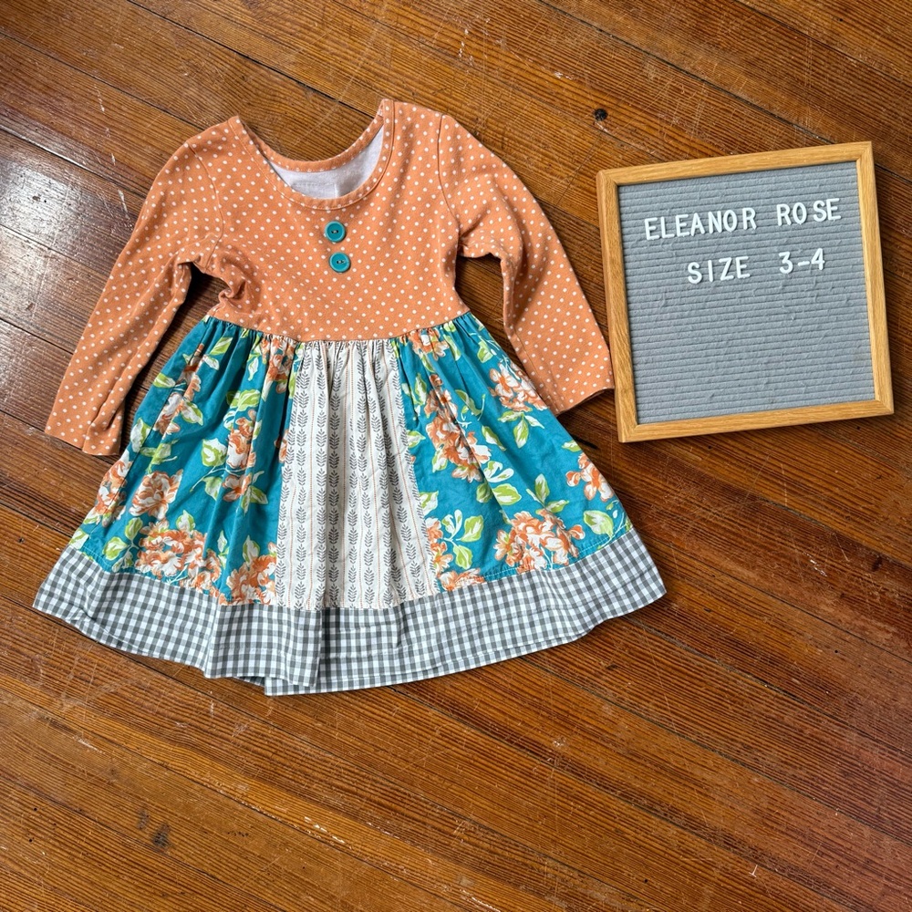Eleanor Rose Polka Dot and Floral Kids Dress size 3-4